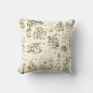 Alice in Wonderland Beige Toile Quotes Throw Pillow