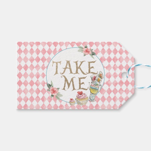 Alice in Wonderland Birthday Favour Tag Take Me (Front (Horizontal))