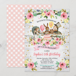 Alice in Wonderland birthday invitaion floral Invitation