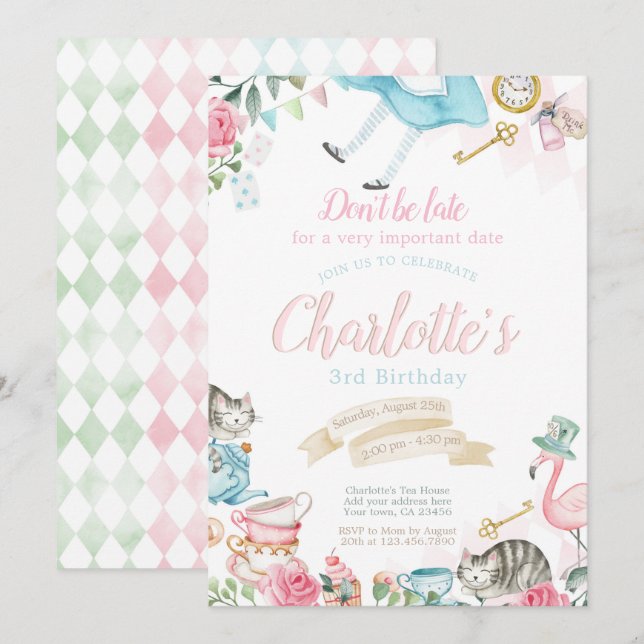 Alice in Wonderland Birthday Invitation (Front/Back)