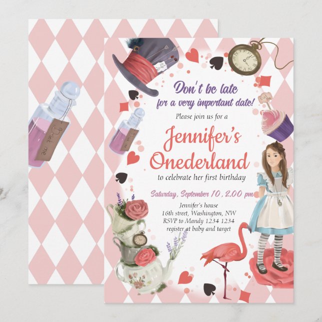 Alice in Wonderland Birthday Invitation (Front/Back)