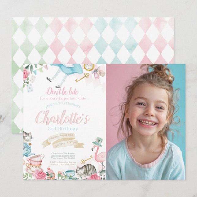 Alice in Wonderland Birthday Invitation (Front/Back)