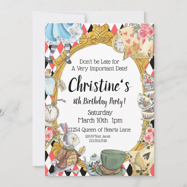 Alice in Wonderland Birthday Invitation (Front)