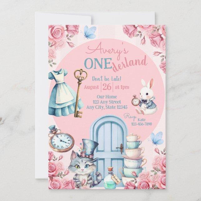 Alice in Wonderland Birthday Invitation (Front)