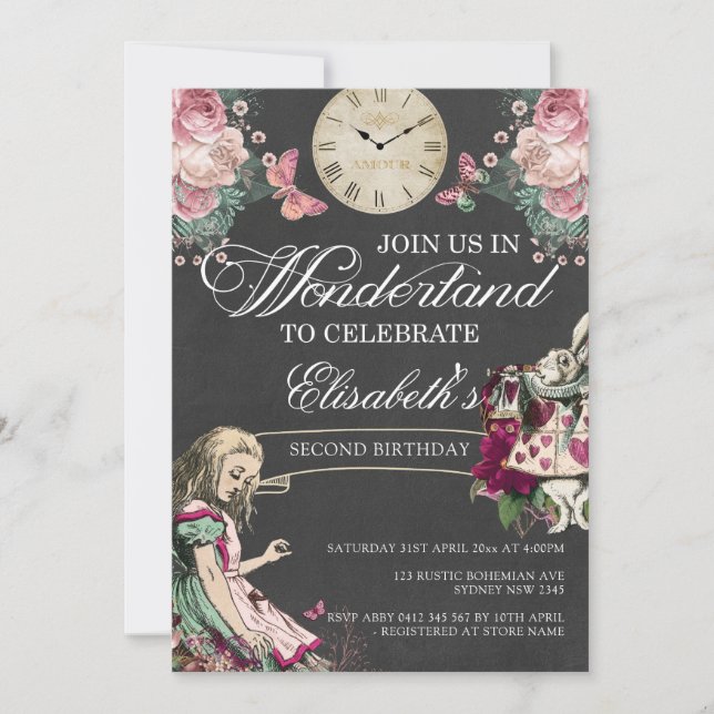 Alice in Wonderland Birthday Invitation (Front)