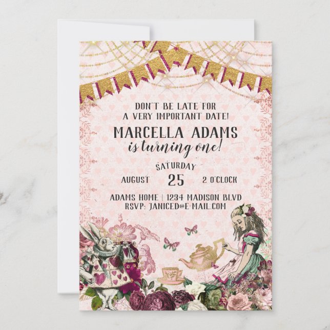 Alice in Wonderland Birthday Invitation (Front)
