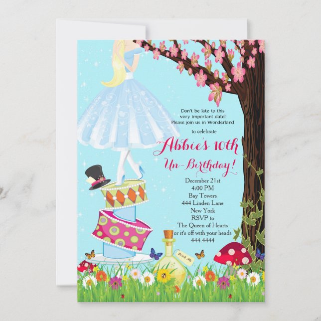 Alice in Wonderland Birthday Invitations (Front)