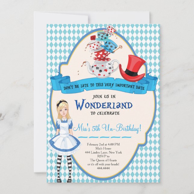 Alice in Wonderland Birthday Invitations (Front)