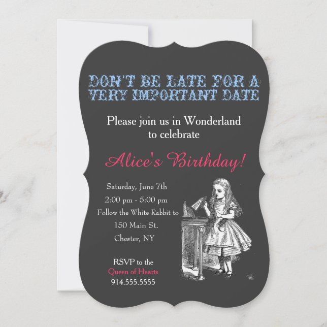 Alice in Wonderland birthday party custom vintage Invitation (Front)
