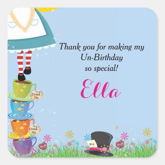 Alice in Wonderland Birthday Party Favour Stickers (Front)