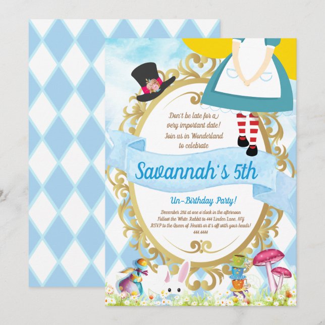 Alice in Wonderland Birthday Party Invitation (Front/Back)