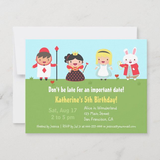 Alice in Wonderland Birthday Party Invitations (Front)