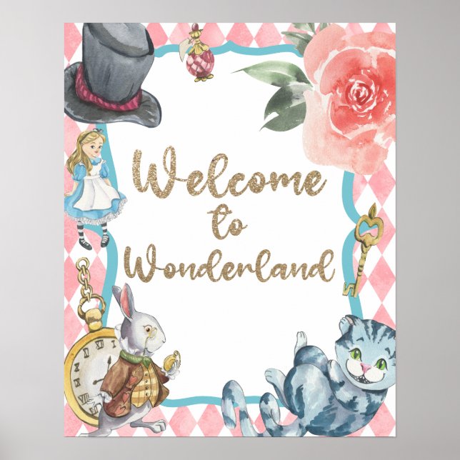 Alice in Wonderland Birthday Party Welcome Sign (Front)