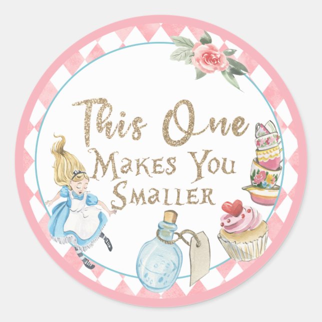 Alice in Wonderland Birthday Sticker, Favour, Tag (Front)