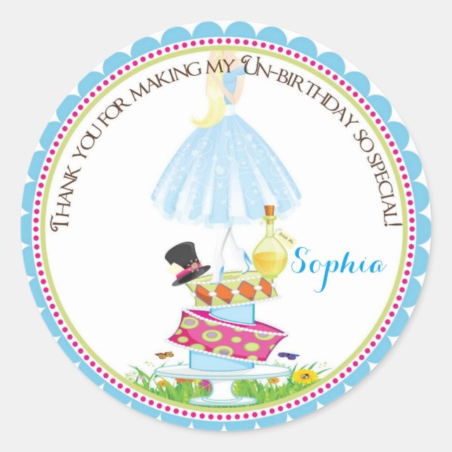 Alice in Wonderland Birthday Stickers (Front)