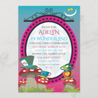 Alice in Wonderland birthday tea party invitation