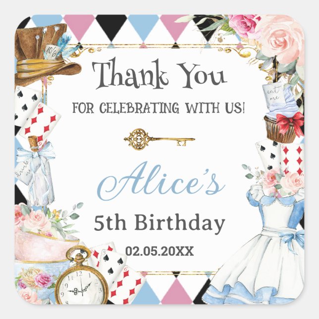 Alice in Wonderland Birthday Tea Party  Square Sticker (Front)