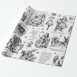 Alice in Wonderland Black White Toile Quotes Wrapping Paper