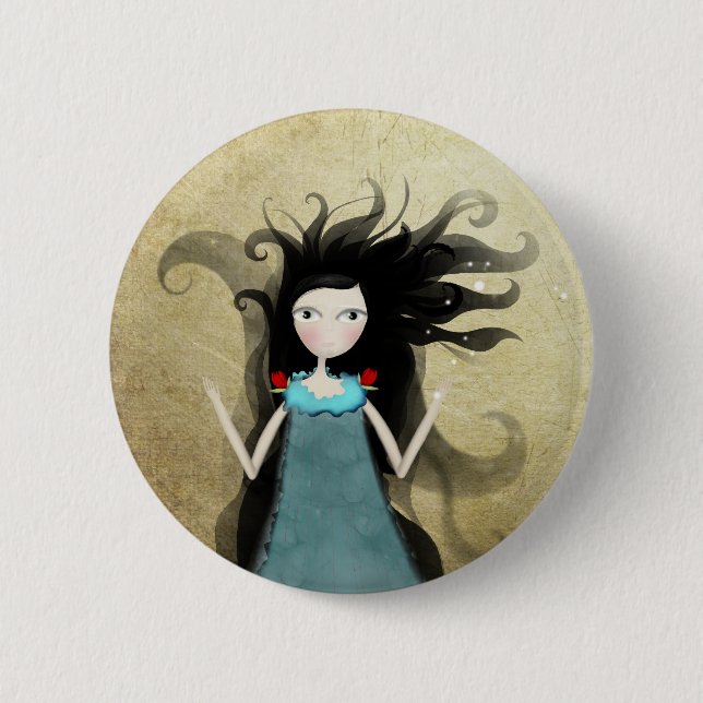 Alice in wonderland blue dress red flowers  Button (Front)