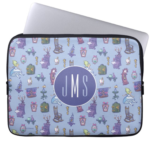 Alice In Wonderland | Blue Monogram Pattern Laptop Sleeve (Front)