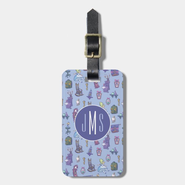 Alice In Wonderland | Blue Monogram Pattern Luggage Tag (Front Vertical)