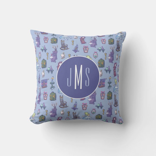 Alice In Wonderland | Blue Monogram Pattern Throw Pillow (Front)