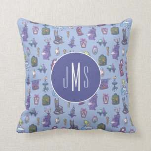Alice In Wonderland Blue Monogram Pattern Throw Pillow