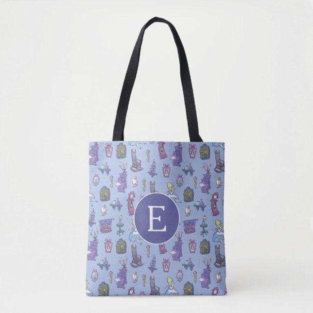 Alice In Wonderland | Blue Monogram Pattern Tote Bag (Front)