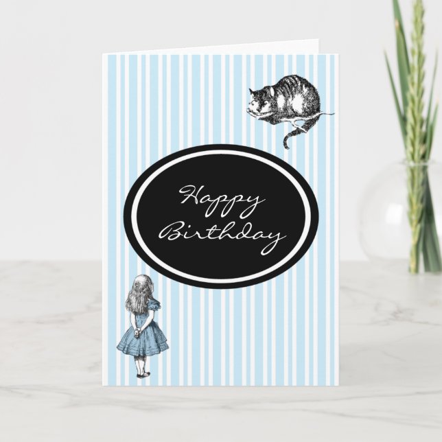 Alice in Wonderland Blue Stripe Birthday Card (Front)