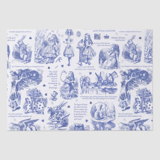 Alice in Wonderland Blue Toile Quotes Tissue Paper (Front)