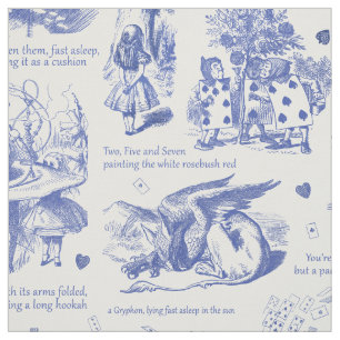 Alice in Wonderland Blue White Toile Fabric