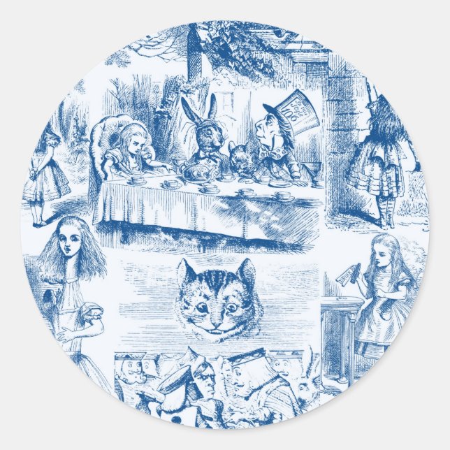 Alice In Wonderland Blue & White Toils Classic Round Sticker (Front)