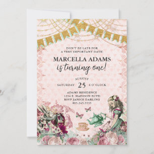 Alice In Wonderland Blush & Mint Birthday Invitation
