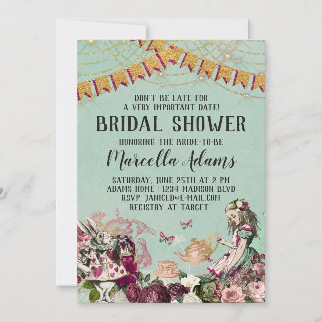 Alice in Wonderland Bridal Shower Invitation (Front)