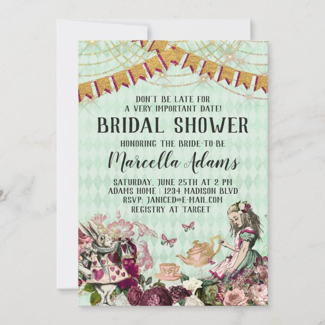 Alice in Wonderland Bridal Shower Invitation (Front)