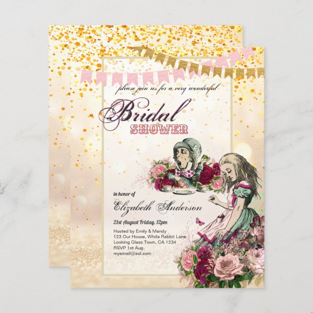 Alice in Wonderland Bridal Shower Tea Party Invite (Front/Back)