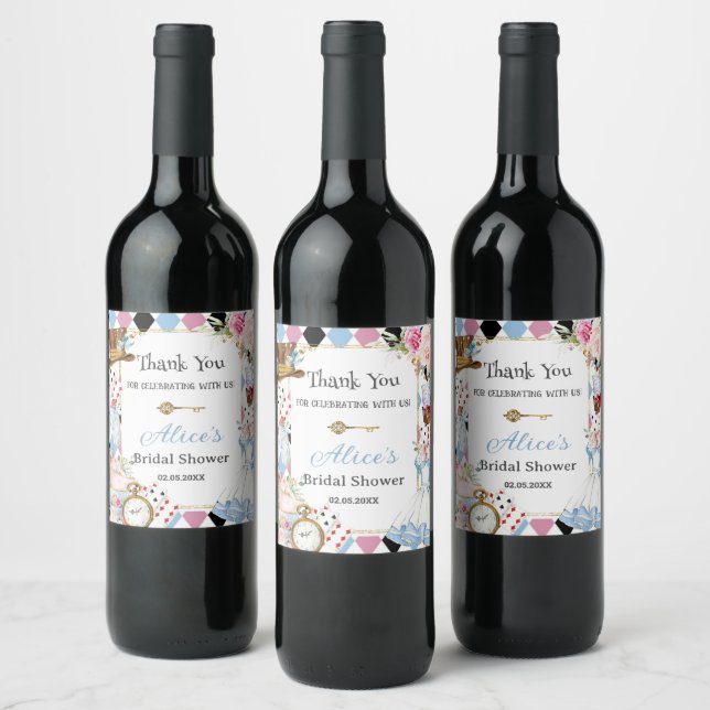 Alice in Wonderland Bridal Shower Tea Party  Wine Label (Bottles)