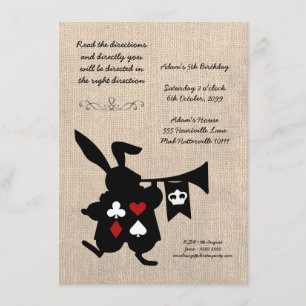 Alice in Wonderland Burlap Tea Party Birthday Invitation
