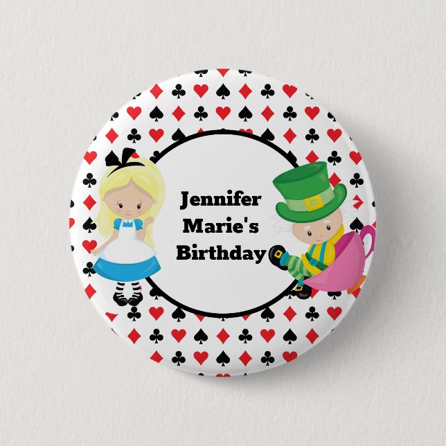 Alice in Wonderland Card Deck Custom Kids Birthday 2 Inch Round Button (Front)