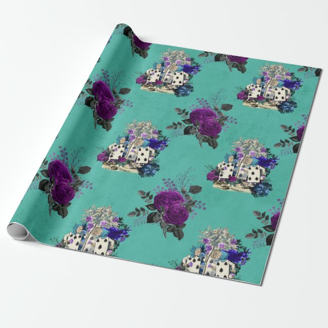 Alice in Wonderland Cards and Roses Wrapping Paper (Unrolled)