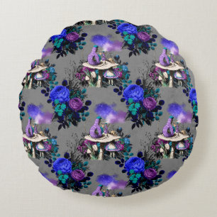 Alice in Wonderland Caterpillar Smoking Flowers Round Pillow