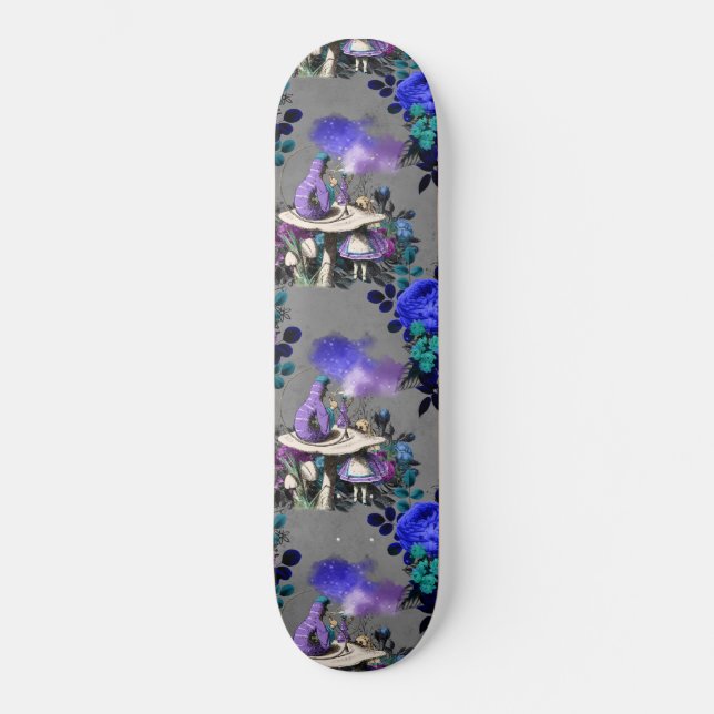 Alice in Wonderland Caterpillar Smoking Flowers Skateboard (Front)