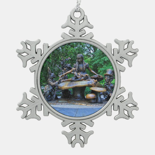 Alice in Wonderland - Central Park NYC #2 Snowflake Pewter Christmas Ornament (Front)