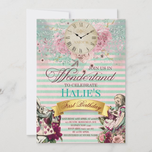 Alice in Wonderland Chalkboard Birthday Invitation (Front)