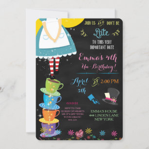 Alice in Wonderland Chalkboard Birthday Invitation