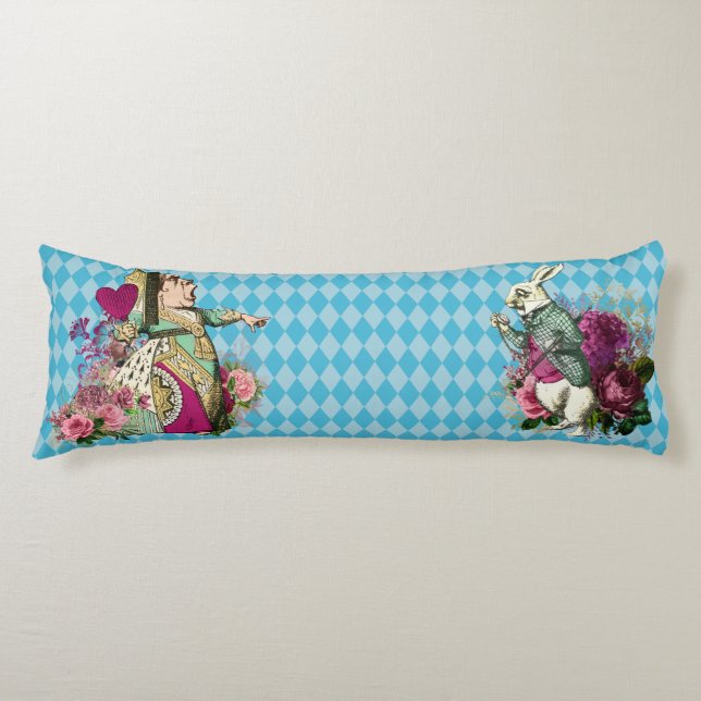 Alice in Wonderland Characters on Blue Harlequin Body Pillow (Front)