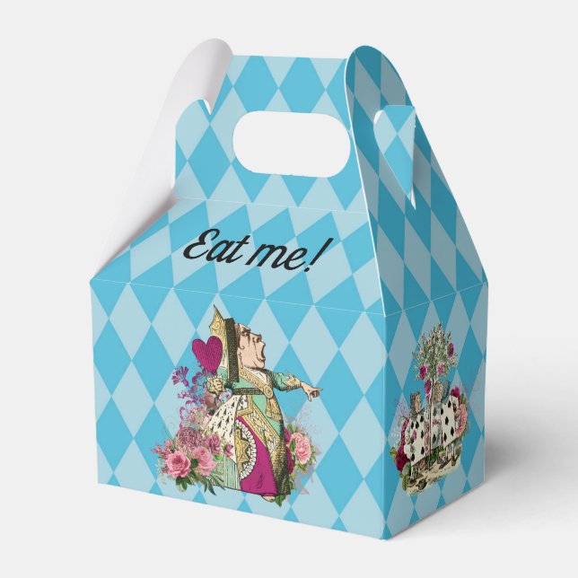Alice in Wonderland Characters on Blue Harlequin Favor Box (Front Side)