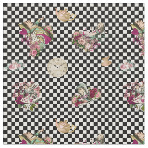 Alice in Wonderland Characters on Chequered Fabric