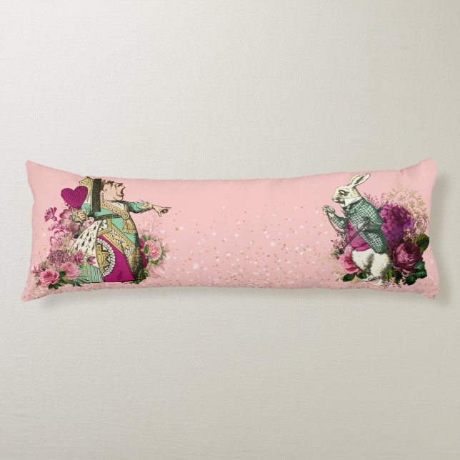 Alice in Wonderland Characters on Pink and Gold Body Pillow (Front)