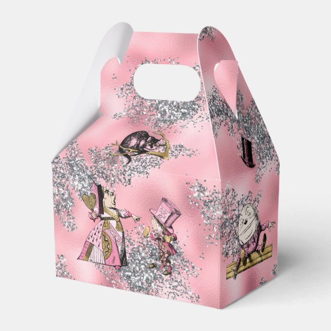 Alice in Wonderland Characters on Pink and Silver  Favor Box (Front Side)